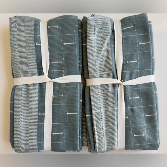 West Elm Set of 2 Delicate Grid 100% Cotton Napkin Sets Mist Blue NWT Retail $96 - Picture 5 of 5